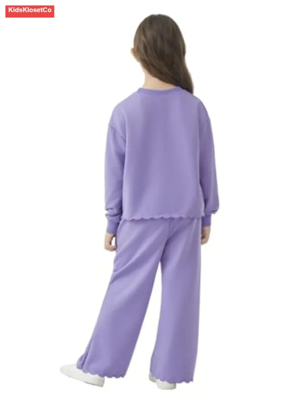 Girls Comfy Scalloped Hem Sweatshirt and Pants Set, French Terry, Big Kid